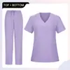 Conjunto de Scrub Mais Vendido da Amazon, Traje de Scrub de Duas Peças, Uniforme de Corrida com Decote V, Uniforme Médico para Clínica Odontológica