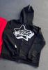 Moletom Oversized com Zíper no Rosto Streetwear Primavera Y2k Gótico Punk Estampa de Estrela Blusão Tendência