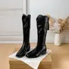 Botas vaqueras retro occidentales nuevas de otoño 2026 para mujer, botas de media pantorrilla, punta cuadrada, tacón grueso, botas largas adelgazantes 66-22