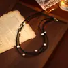 Colar de Cristal Preto de Alta Qualidade da Moda para Mulheres, Design Personalizado, Corrente de Clavícula em Camadas de Contas, Gargantilha Tendência de Luxo Leve Europeia e Americana