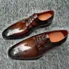 Zapatos de Cuero de Gama Alta para Hombre Piel Genuina Tallada Zapatos de Cuero para Traje Suela de Cuero Patrón de Cocodrilo Retro Zapatos de Cuero Formales de Negocios Zapatos de Boda para Hombre