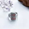 Novo anel banhado a prata cor de esmalte azul ardente elegante retrô estilo étnico anel aberto feminino venda quente transfronteiriça