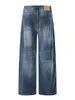 Moda Masculina Shanggu: Jeans retrô lavado de perna larga estilo japonês voltado para exportação, estilo high-street japonês e coreano, com efeito "bigode de gato" desgastado, calça longa de corte solto