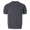 Camiseta Masculina de Verão 2025 Estilo Old Money Cinza com Gola Henry Manga Curta Tricô Estilo Coreano Moda Slim Fit Emagrecedora Ombro