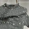 2026 Otoño Temprano Nuevo Estilo Lleno de Estrellas Perla Pedrería Caliente Suéter Ajustado Cuello Semi Alto Manga Corta Top Favorecedor