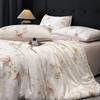 Juego de Cuatro Piezas de Cama Lyocell Tencel, Elegantes Sábanas de Seda Helada, Lujo Accesible Funda de Edredón Suave como la Seda para Dormir sin Ropa Tres Piezas