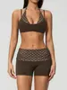 Conjunto de Fitness Plegado a la Cintura con Rayas de Bloque de Color Europeo y Americano para Mujer, Espalda Descubierta, Sujetador Deportivo, Shorts de Yoga Ajustados