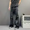 Diseño de Nicho Parche Espiral Visual Oscuro Jeans de Calle para Hombre Sensación de Alta Gama Sensación Apilada Pantalones Micro-Campana Extendidos