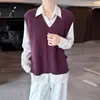 Colete tricotado vintage estilo francês em lã pura torcida para mulheres, adequado para sobreposição, suéter colete sem mangas emagrecedor