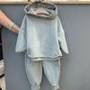 Traje de Ropa Infantil Estilo Coreano Ins Nuevo Llegado Otoño Sudadera con Capucha de Botones de Dos Piezas Sencilla Estilo Coreano para Niños y Niñas
