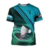 Camiseta Esportiva de Badminton com Estampa Digital 3D Moda Esportiva Casual Manga Curta Exportação Direta da Fábrica Fornecimento