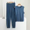 Conjunto de algodón para hombre para verano, deportivo, casual y para estar en casa: top sin mangas y pantalones casuales ajustados, pijama adecuado para usar al aire libre