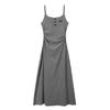 Vestido de Tirantes Lunares Grises Transfronterizo Verano 2025 Nuevo Estilo Francés Ajustado Bodycon Vestido Largo