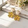 Brincos de Ráfia Flor de Concha Estilo Férias de Primavera e Verão, Brincos Exagerados Tecidos Artesanais de Nicho para Fotografia de Viagem