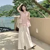 Em estoque: Novo conjunto estiloso de verão, top sem mangas que rejuvenesce, calça pantalona, conjunto de duas peças