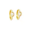 Aretes de lujo ligeros, chapados en oro real, con zirconia cúbica tipo nariz de cerdo y perla para mujer, con un diseño geométrico sutilmente adornado de estilo francés, perfectos para el uso diario