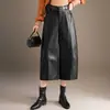 Calça de couro PU de perna larga para mulheres, novo estilo outono e inverno de 2026, calça cropped afunilada de cintura alta, calça casual solta e com caimento