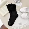 Calcetines de Malla Transpirable de Color Sólido de Doble Capa con Volantes Estilo Ballet para Mujer, Verano, Versátiles, Estilo Japonés, Calcetines Holgados para Niña