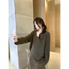 Nuevo Top de Punto de Manga Larga Sencillo de Moda Coreana para Otoño/Invierno con Puño y Cuello Adelgazante Versátil