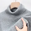 Suéter de punto para hombre de otoño e invierno, solapa doble, simple, casual, color liso, cálido, de punto base, top de cuello alto para hombre, grueso