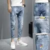 Novos Jeans Masculinos de Comércio Exterior Verão Versão Coreana Slim Fit Calças Afuniladas High-End Masculinas Retas Elásticas Casuais
