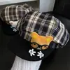 Gorro de Boina a Cuadros con Oso de Gafas Lindo Estilo Coreano para Mujer, Sombrero Octogonal Pequeño Adelgazante para el Rostro de Otoño, Sombrero de Pintor de Moda para Circunferencia de Cabeza Grande