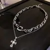 Collar doble de cruz de diamante de cuero para mujer Corea del Sur personalidad moda cadena para suéter chica popular viento rojo neto joyería al por mayor