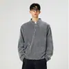 Camiseta Listrada de Manga Longa com Gola Henry Estilo Retro Americano da Nasa para Homem, Primavera, Solta, Casual, Versátil, Top Texturizado