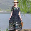Vestido de algodón y seda estilo joven para mujeres de mediana edad y mayores, vestido de verano para madres de 40 años, vestido largo de algodón artificial, ajustado a la cintura, adelgazante, adecuado para usar como prenda exterior