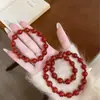 Pulseira de Ágata Vermelha Transparente Gelo Natural Estilo Zhao Lusi com Duplo Círculo para Mulheres, Joia de Contas Redondas de Calcedônia Vermelha de Luxo Leve Atacado