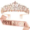 Moda europea y americana cinturón dorado rosa niña de cumpleaños cinturón de cumpleaños Traje de corona Tocado de cristal accesorios para el cabello al por mayor