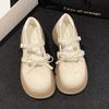 Zapatos Mary Jane de Cuero con Lazo Lindo para Niñas y Mujeres 2025 Verano Nuevos Estilo Británico Retro Blancos con Suela Gruesa
