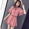 Nuevo Traje Casual Dulce de Manga Corta Estilo Hong Kong Top de Manga de Hoja de Loto Suelto Estilo Coreano Shorts de Pierna Ancha de Cintura Alta Ropa para Gorditas mm