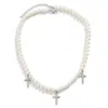 Collar con colgante de cruz de diamante y perla hip hop transfronterizo, personalidad de moda, colgante de alta calidad, joyería europea y americana