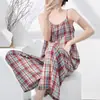 Vestido de Alcinha Fino de Algodão e Seda para Verão Feminino, Vestido Amplo Estampado para Casa, Pode Ser Usado Fora, Conjunto de Pijama Estilo Preguiçoso