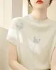 Camiseta de Manga Corta para Mujer con Mariposa de Pedrería de Alta Resistencia, Nuevo Top Versátil Ajustado de Moda Verano 2026