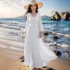 Grulla Blanca Almohada Vestido Amarillo Chifón Mujer 2026 Primavera Verano Nuevo Manga Larga Dobladillo Ancho Falda Elegante Reductor de Edad Playa