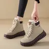 Botas de Nieve Retro de Suela Gruesa para Mujer 2026 Temporada de Invierno Estilo Popular de Celebridad de Internet Botines Cortos de Moda de Color Sólido de Gama Alta de Nicho para Mujer