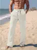 Pantalones de Algodón y Lino para Hombre Pantalones de Verano Pantalones de Playa Cordón Cintura Elástica Rectos Planos Cómodos Transpirables Casual