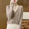 Cárdigan de punto trenzado de nicho transfronterizo, top de manga larga estilo francés, abrigo corto para mujer de cuello en V holgado, efecto adelgazante