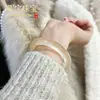 Pulsera de Ágata Dorada Natural, Ágata Congelada Lichi Blanco Luna Blanca Oro Champagne de Alta Calidad, Pulsera de Jade Calcedonia Barra Plana Genuina