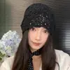 2026 Nuevo Sombrero de Punto Hueco Retro Japonés para Mujer Primavera/Verano Delgado Versátil Artístico Azul Holgado Sombrero Pulóver