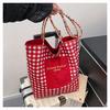 Bolsa de Lona Xadrez Americana Dupla Face Bolsa Tote Feminina para Trabalho Bolsa de Mão Retrô com Cores Contrastantes Primavera Nova Bolsa Familiar