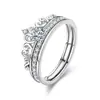 Anillo de corona de moda transfronterizo para TikTok, anillo de compromiso simulado divisible dos en uno para mujer