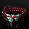 Pulsera de Cristal Turquesa Imitación 108 Cuentas de 6mm Granate Imitación Pulsera Segura para Pareja Pulsera para Hombres y Mujeres