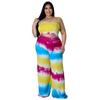 Conjunto de dos piezas de Amazon para mujer, moda europea y americana, estampado tie-dye, cruzado en el pecho, sin espalda, sexy, talla grande, 2022