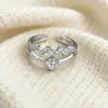 Anillo de Doble Capa con Flor Incrustada de Diamantes, Diseño de Moda Europeo y Americano, Estilo Minimalista, Anillo de Flor de Cuatro Pétalos Estrella de Onda, Fuente de Suministro