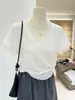 Camiseta Blanca de Manga Corta Holgada Adelgazante con Retazos de Encaje Estilo Coreano Versátil para Verano Top para Mujer Ropa Interior