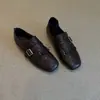 Versión de Piel de Vaca~Mocasines Planos con Borlas Retro para Mujer Punta Cuadrada Slip-on Estilo Británico Zapatos Pequeños de Piel Zapatos de Corte Profundo