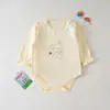 Macacão infantil de algodão puro classe A com gola franzida e mangas compridas, estampa de coelhinho de desenho animado, roupa para engatinhar, macacão triângulo sem ossos